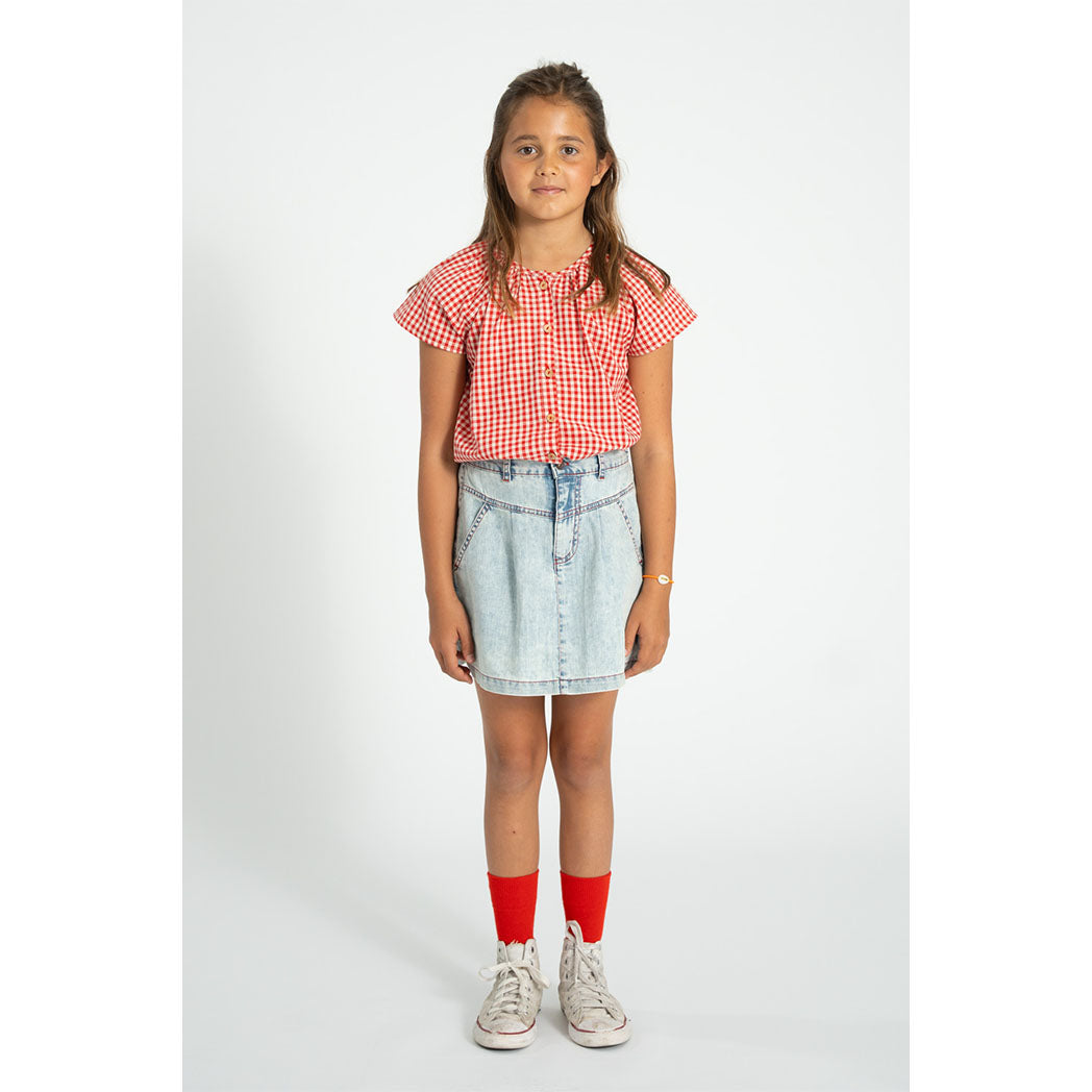 Piupiuchick Kurzarm Bluse mit Schmetterlingsärmeln red & ecru checkered bei Yay Kids