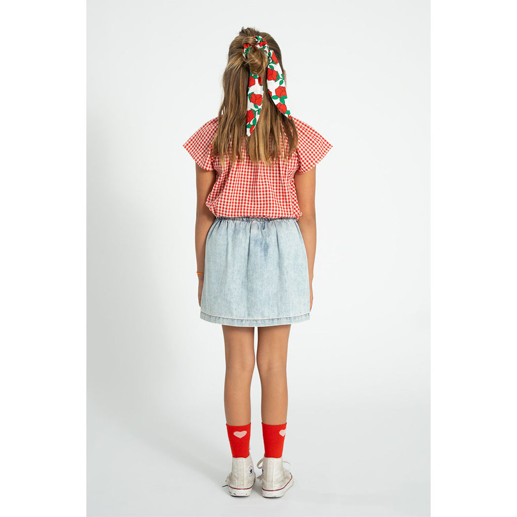Piupiuchick Kurzarm Bluse mit Schmetterlingsärmeln red & ecru checkered bei Yay Kids