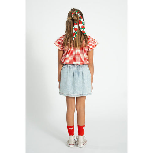 Piupiuchick Kurzarm Bluse mit Schmetterlingsärmeln red & ecru checkered bei Yay Kids