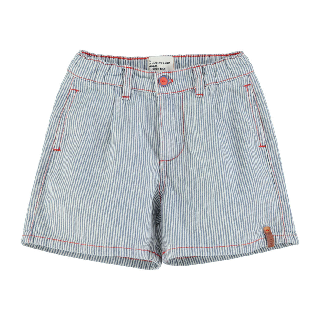 Piupiuchick Kinder Kurze Shorts ecru w/ indigo stripes bei Yay Kids