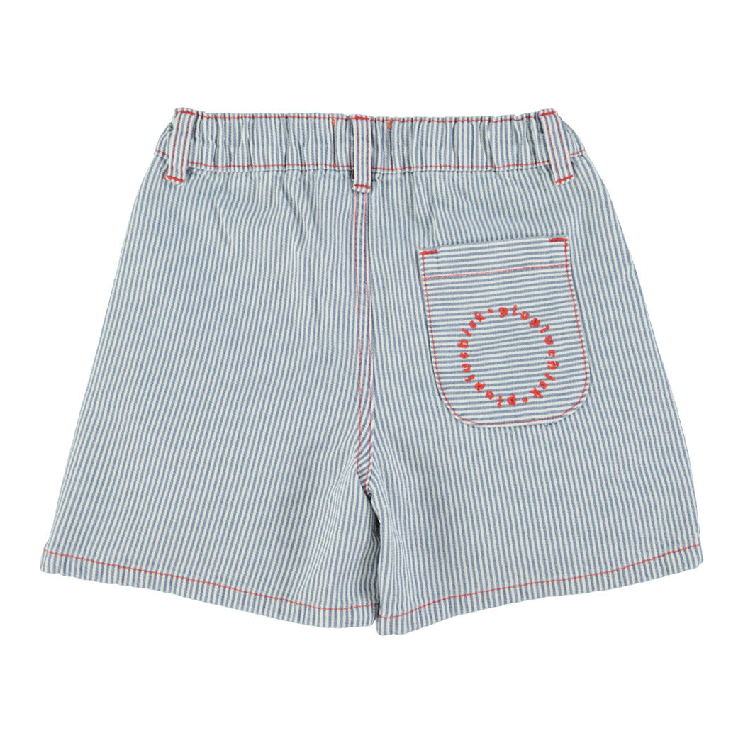 Piupiuchick Kinder Kurze Shorts ecru w/ indigo stripes bei Yay Kids