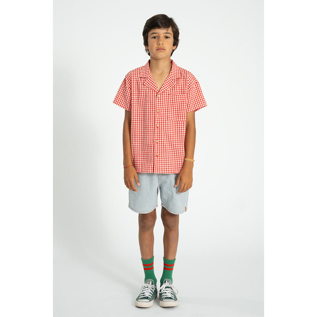 Piupiuchick Kinder Kurze Shorts ecru w/ indigo stripes bei Yay Kids