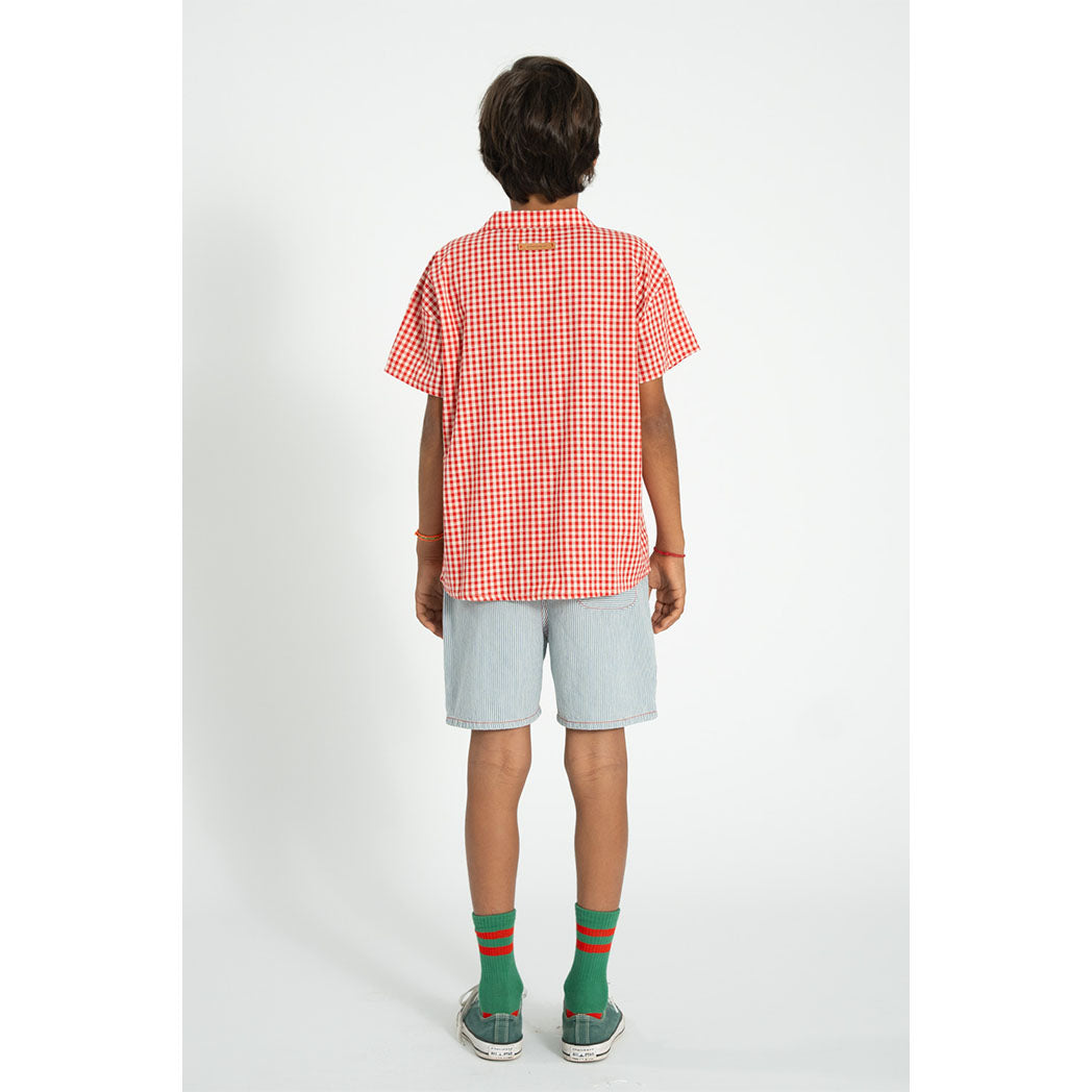 Piupiuchick Kinder Kurze Shorts ecru w/ indigo stripes bei Yay Kids