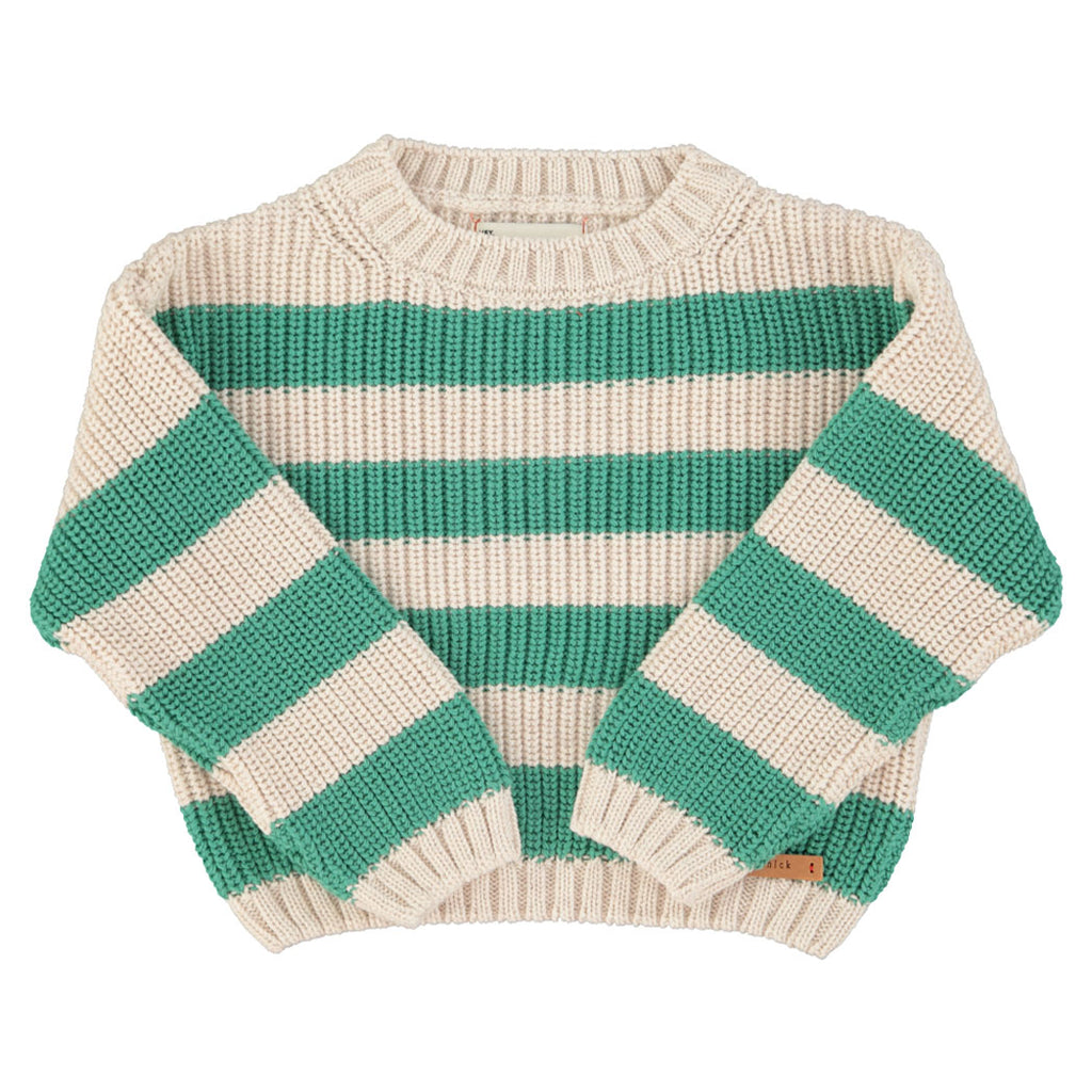 Piupiuchick Kinder Strickpullover ecru & green stripes bei Yay Kids