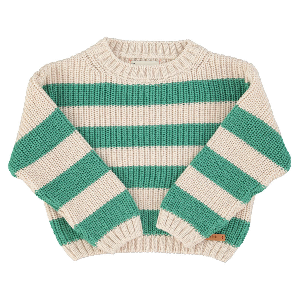 Piupiuchick Kinder Strickpullover ecru & green stripes bei Yay Kids