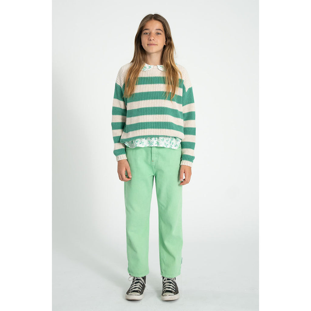 Piupiuchick Kinder Strickpullover ecru & green stripes bei Yay Kids