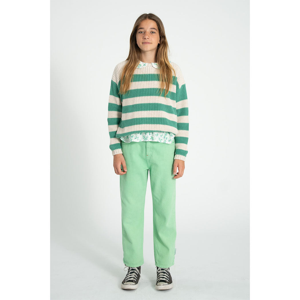 Piupiuchick Kinder Strickpullover ecru & green stripes bei Yay Kids