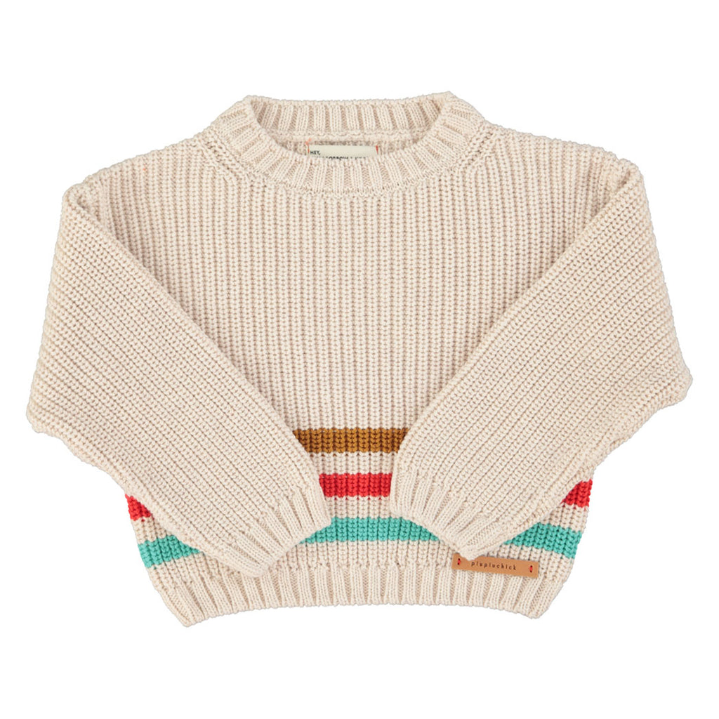 Piupiuchick Kinder Strickpullover ecru w/ multicolor stripes bei Yay Kids