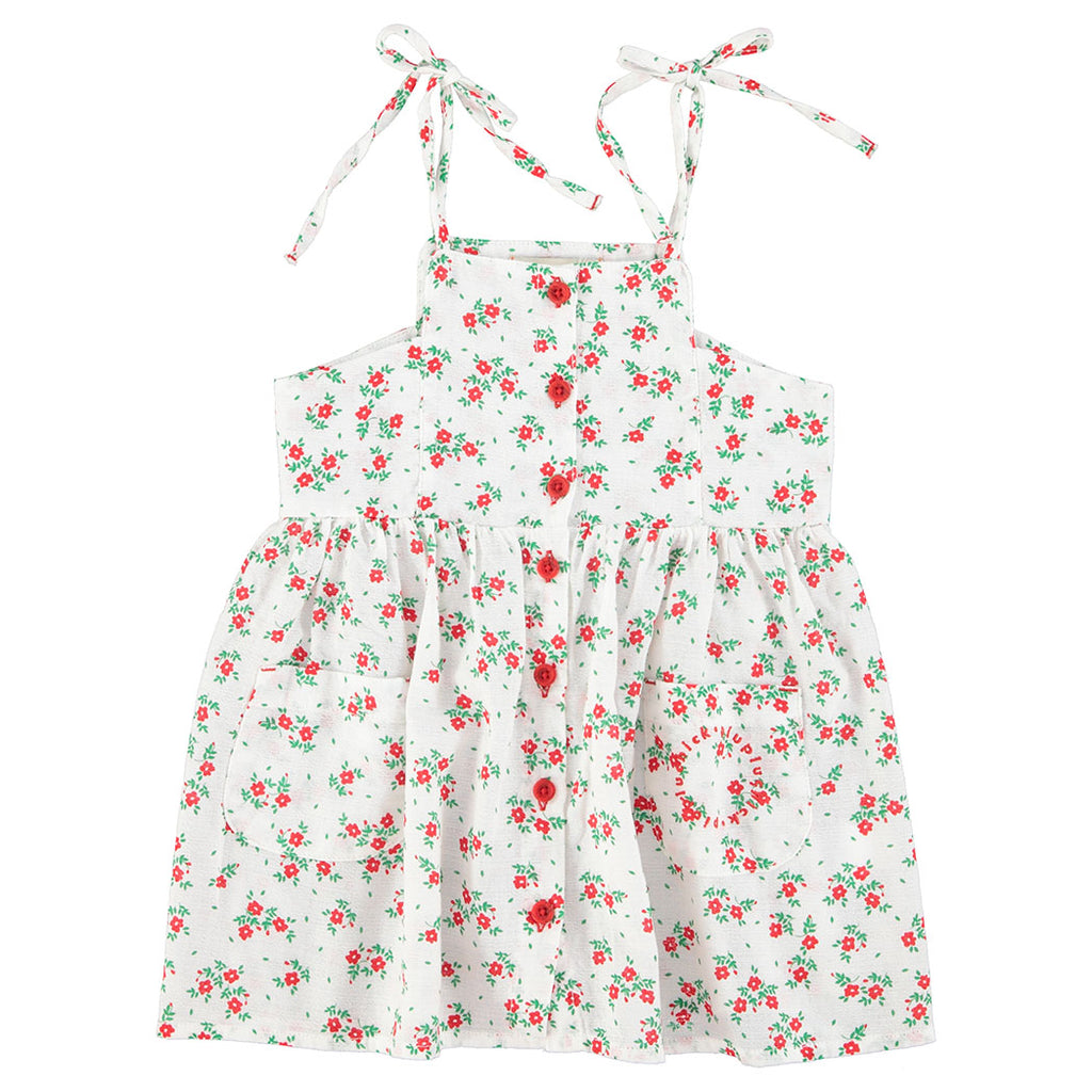 Piupiuchick Kurzes Kleid ecru w/ red flowers allover bei Yay Kids