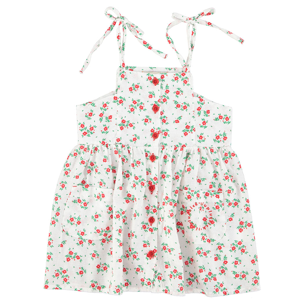 Piupiuchick Kurzes Kleid ecru w/ red flowers allover bei Yay Kids