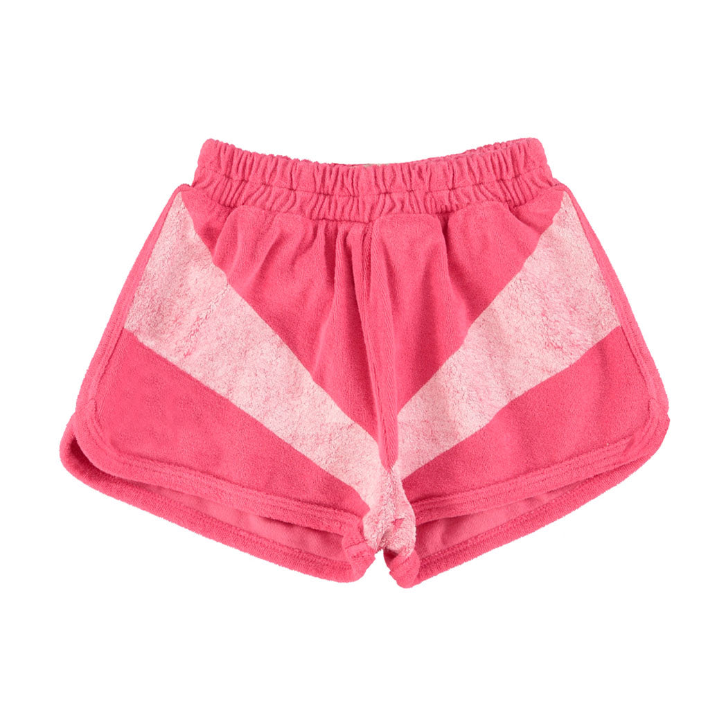 Piupiuchick Kinder Kurze Hosen aus Frotteestoff pink w/ white stripes print bei Yay Kids