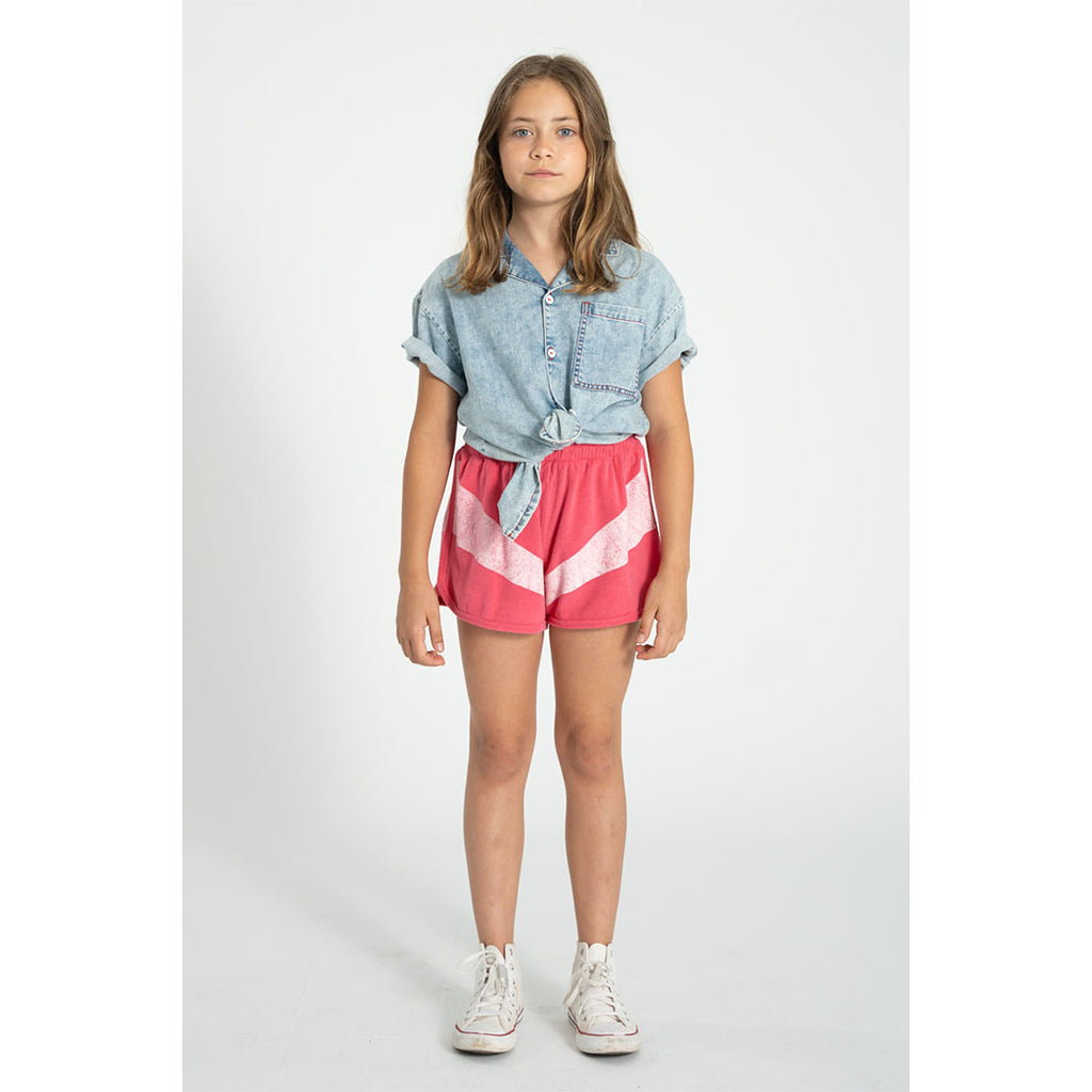 Piupiuchick Kinder Kurze Hosen aus Frotteestoff pink w/ white stripes print bei Yay Kids