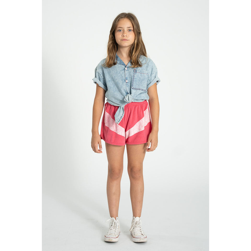 Piupiuchick Kinder Kurze Hosen aus Frotteestoff pink w/ white stripes print bei Yay Kids