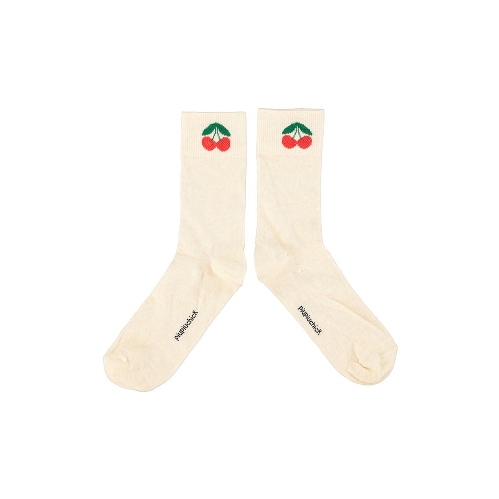 Piupiuchick Kinder Socken ecru w/ cherry print bei Yay Kids