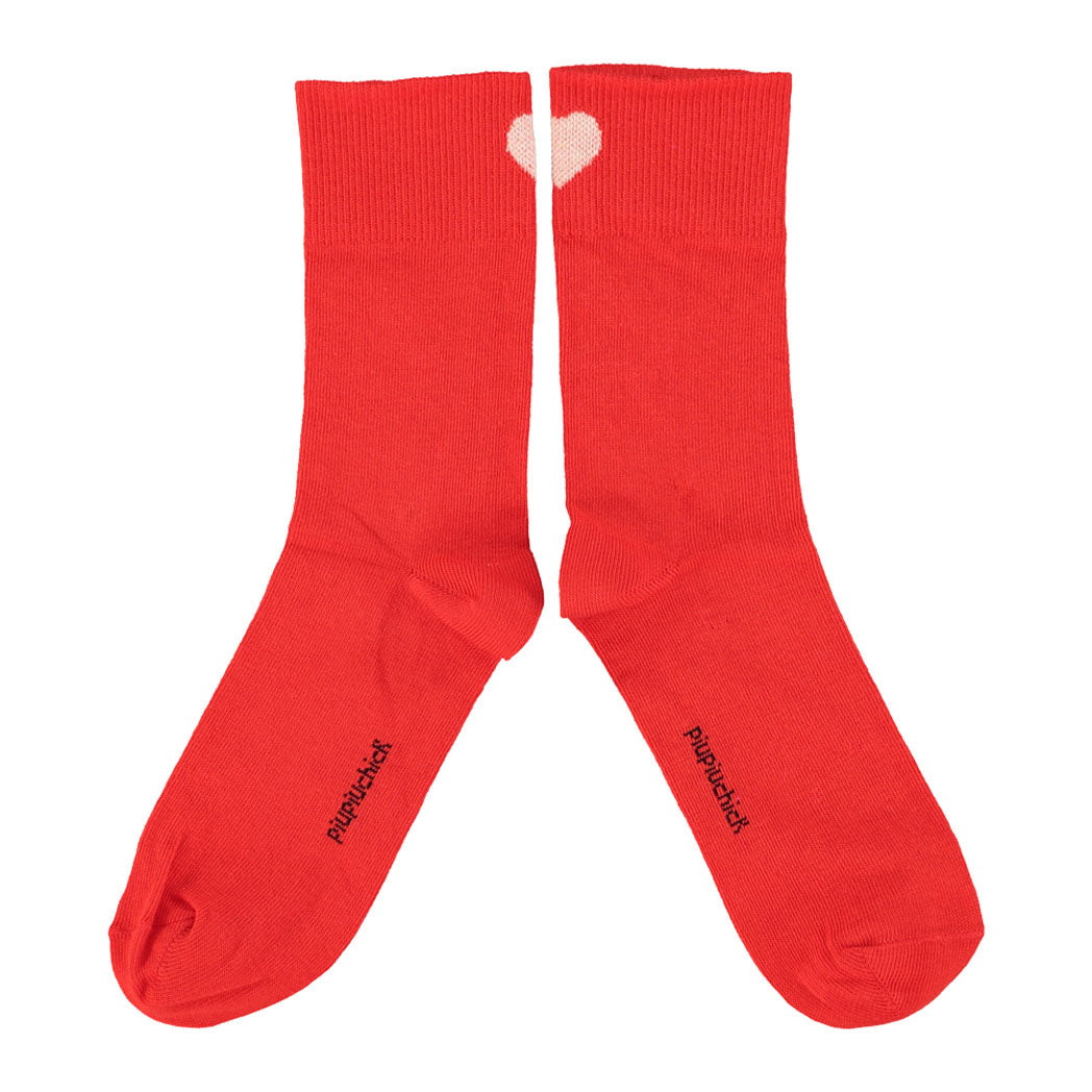 Piupiuchick Kinder Socken red w/ ecru heart bei Yay Kids