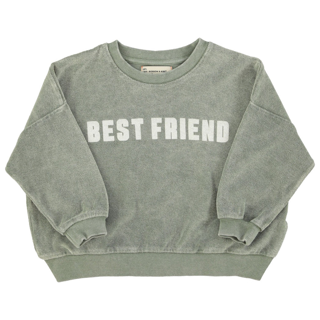 Piupiuchick Kinder Frotteé Pullover washed green w/ "best friend" print bei Yay Kids