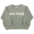 Piupiuchick Kinder Frotteé Pullover washed green w/ "best friend" print bei Yay Kids