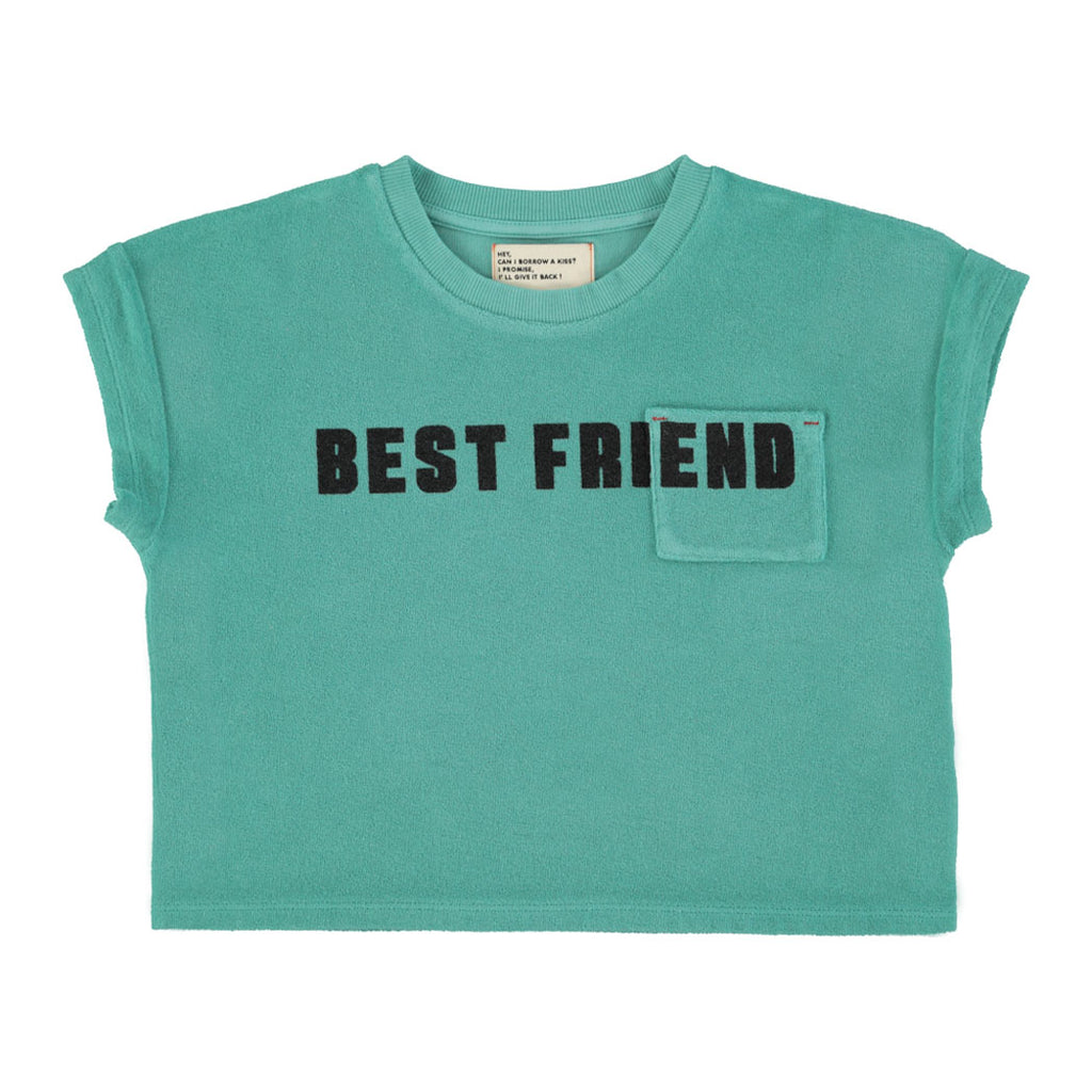 Piupiuchick Kinder Frotteé T-Shirt turquoise w/ "best friend" print bei Yay Kids
