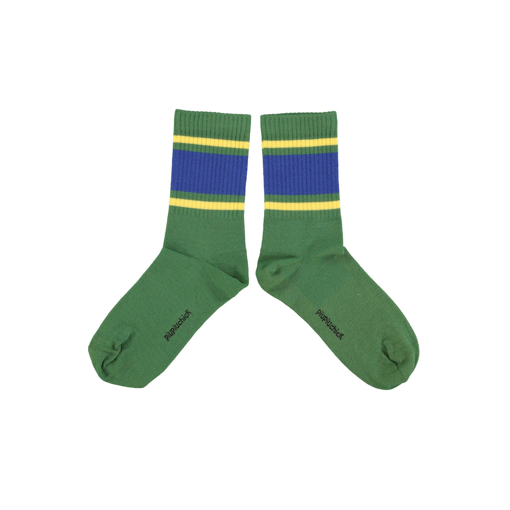Piupiuchick Socks Green with blue & yellow stripes bei Yay Kids