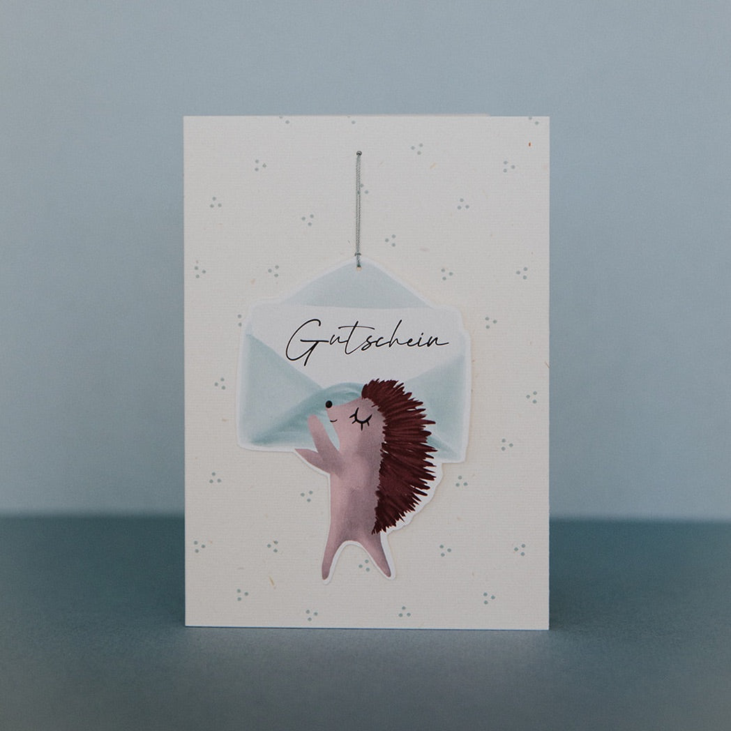 Atelier Sasu Grusskarte Gutschein mit Igel in Mint bei Yay Kids