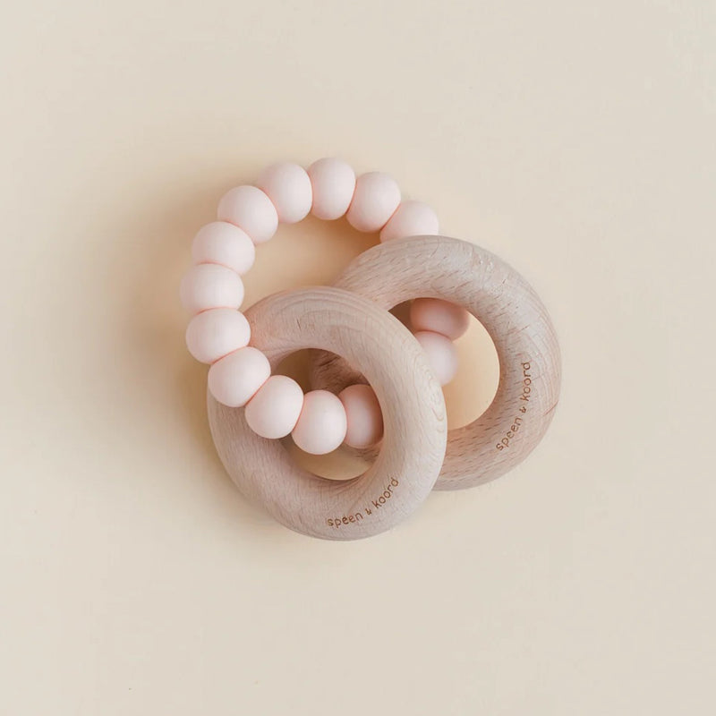 Speen en Koord Silicone and Wood Teether Robin Peach Dust bei Yay Kids