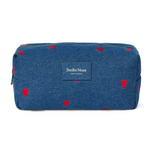 Necessaire 'Denim' Dark Blue Red Hearts