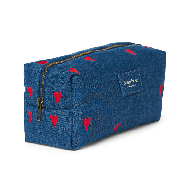 Necessaire 'Denim' Dark Blue Red Hearts
