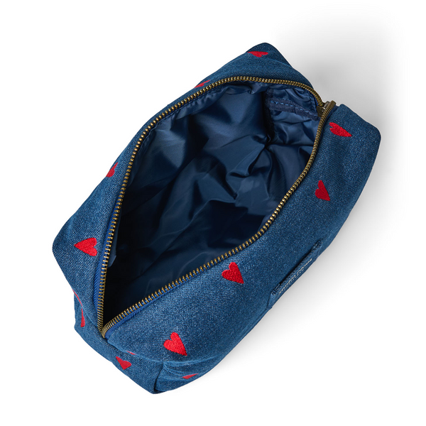 Necessaire 'Denim' Dark Blue Red Hearts