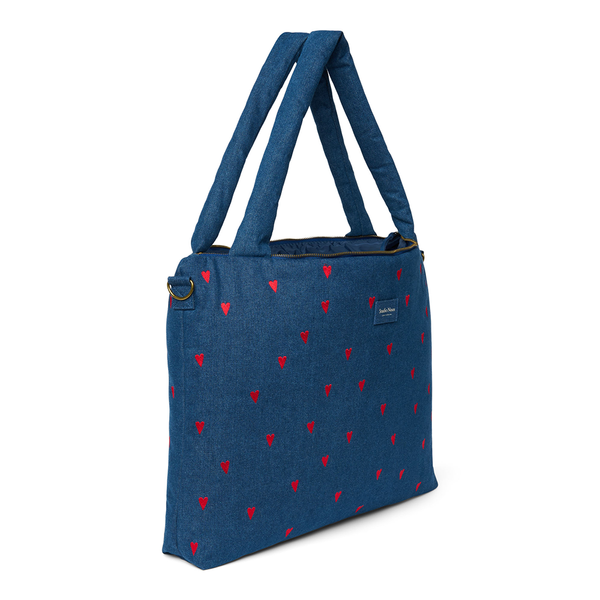 Wickeltasche 'Denim' Dark Blue Red Hearts