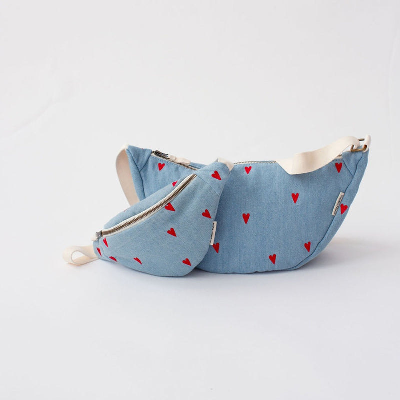 Adult Teddy Fanny Pack Denim Hearts