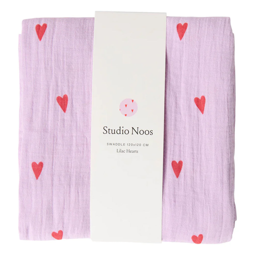 Studio Noos Swaddle Hearts Lilac 120 x 120 cm bei Yay Kids