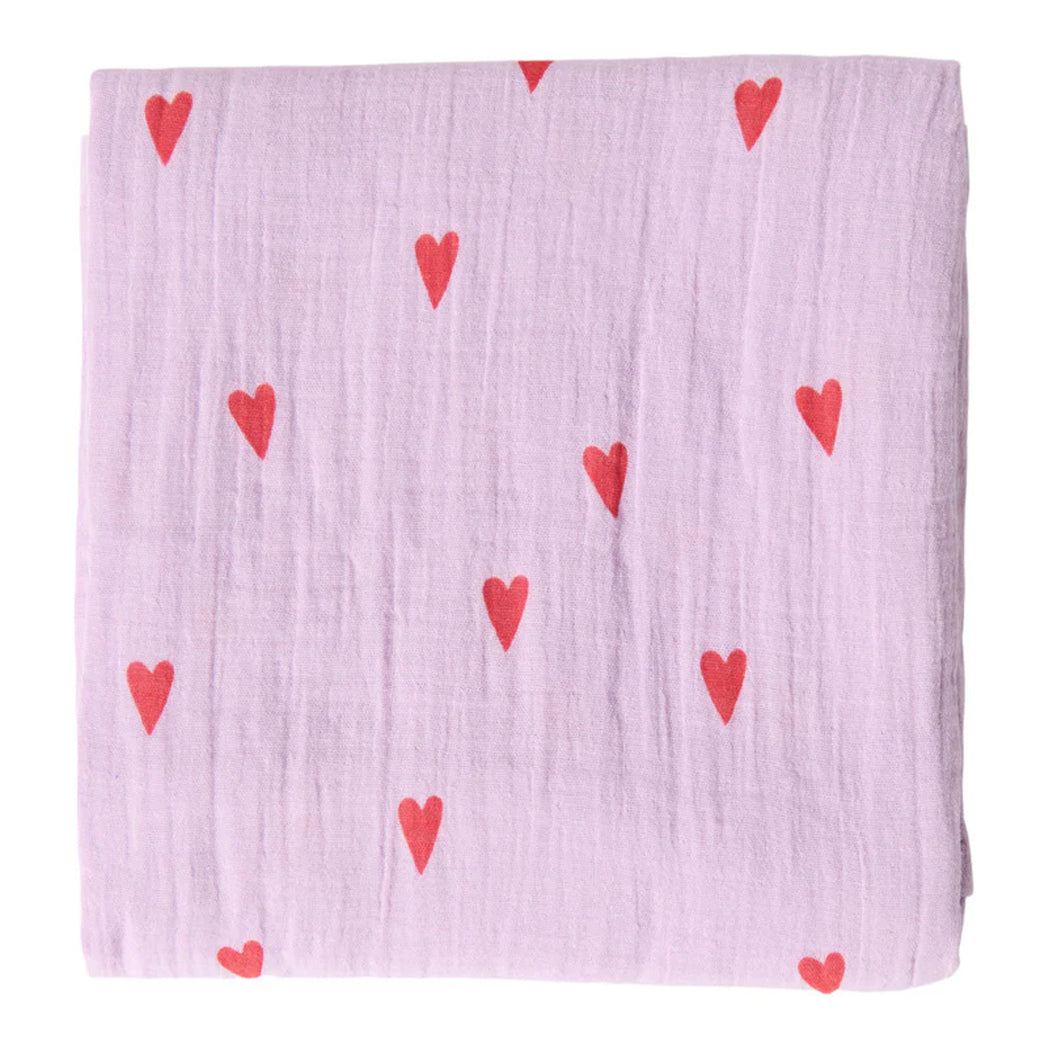 Studio Noos Swaddle Hearts Lilac 120 x 120 cm bei Yay Kids