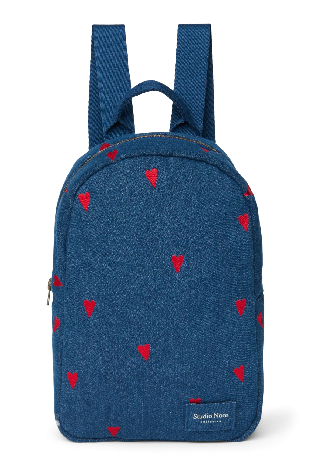 Mini Rucksack Dark Blue Red Hearts Denim
