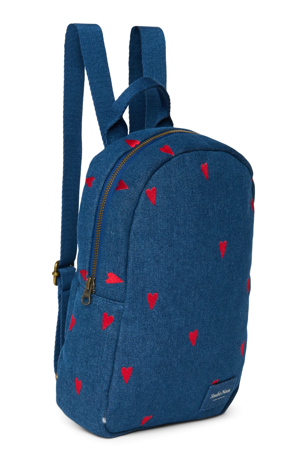 Mini Rucksack Dark Blue Red Hearts Denim
