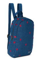 Mini Rucksack Dark Blue Red Hearts Denim
