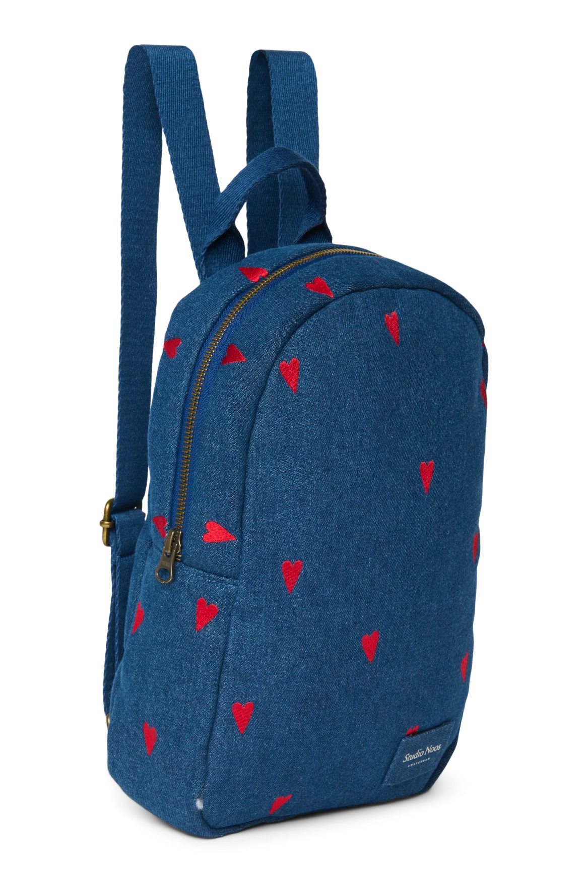 Mini Rucksack Dark Blue Red Hearts Denim
