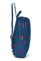 Mini Rucksack Dark Blue Red Hearts Denim