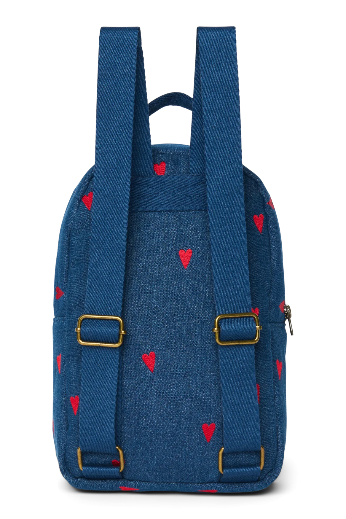 Mini Rucksack Dark Blue Red Hearts Denim