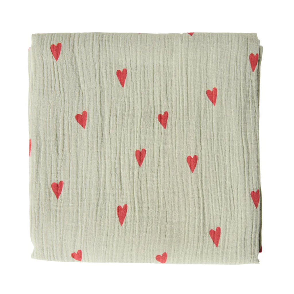 Studio Noos Swaddle Hearts Sage Green 120 x 120 cm bei Yay Kids