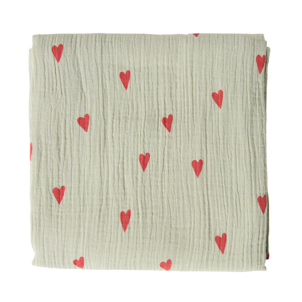 Studio Noos Swaddle Hearts Sage Green 120 x 120 cm bei Yay Kids