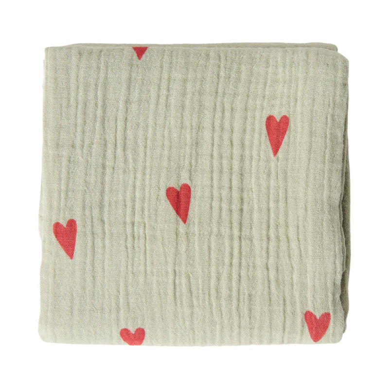 Studio Noos Swaddle Hearts Sage Green 70 x 70 cm bei Yay Kids