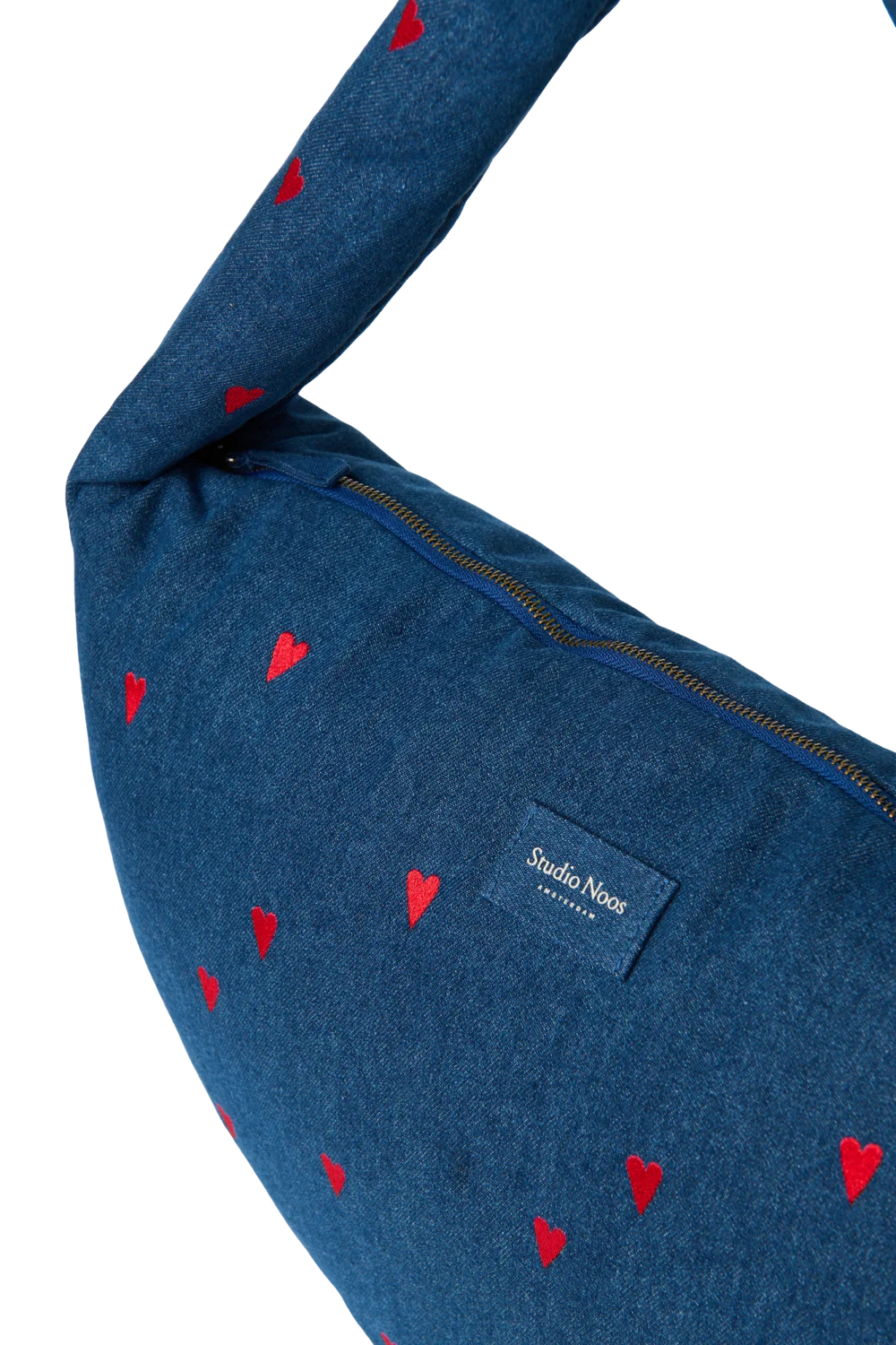 Umhängetasche "Cross Body Bag" Denim Dark Blue Red Hearts