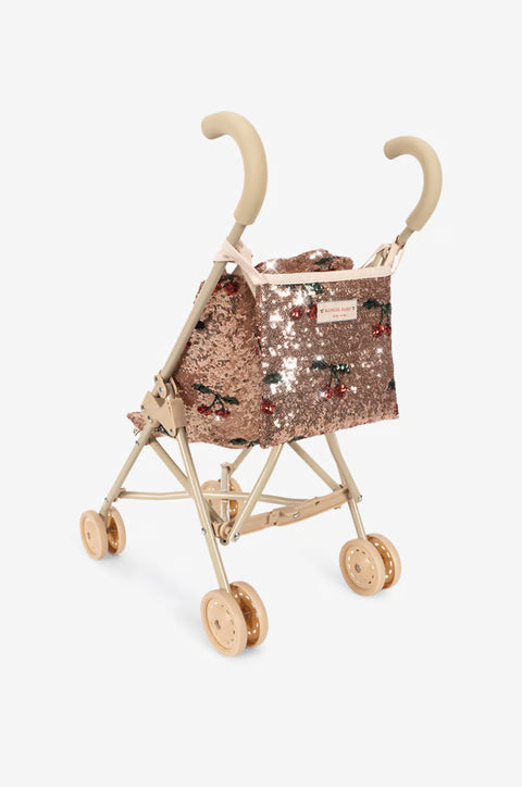 Sparkly Doll Pram Pink with Sequins and Cherry Print
