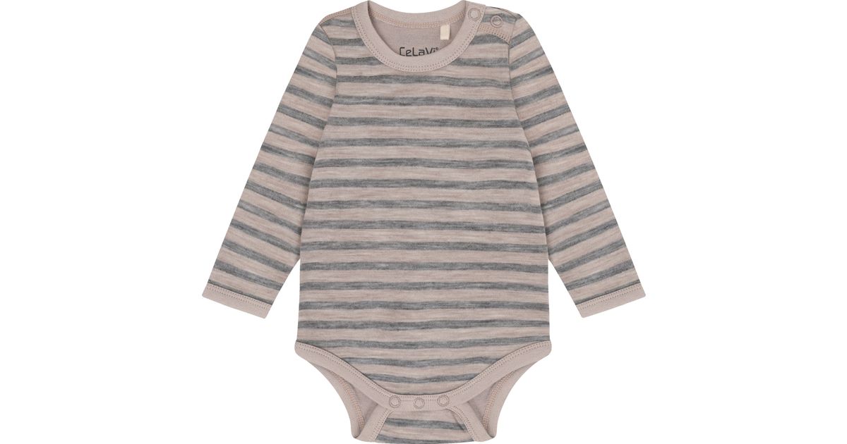 Merinowolle Body gestreift grau