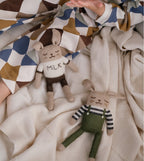 Knitted Stuffed Animal with Knitted Dungarees in Olive Green