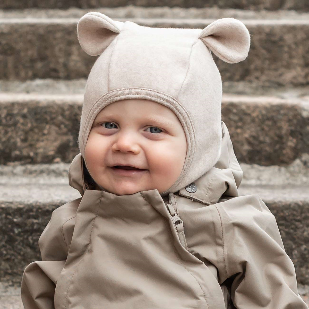 Balaclava with ears made of wool fleece camel melange