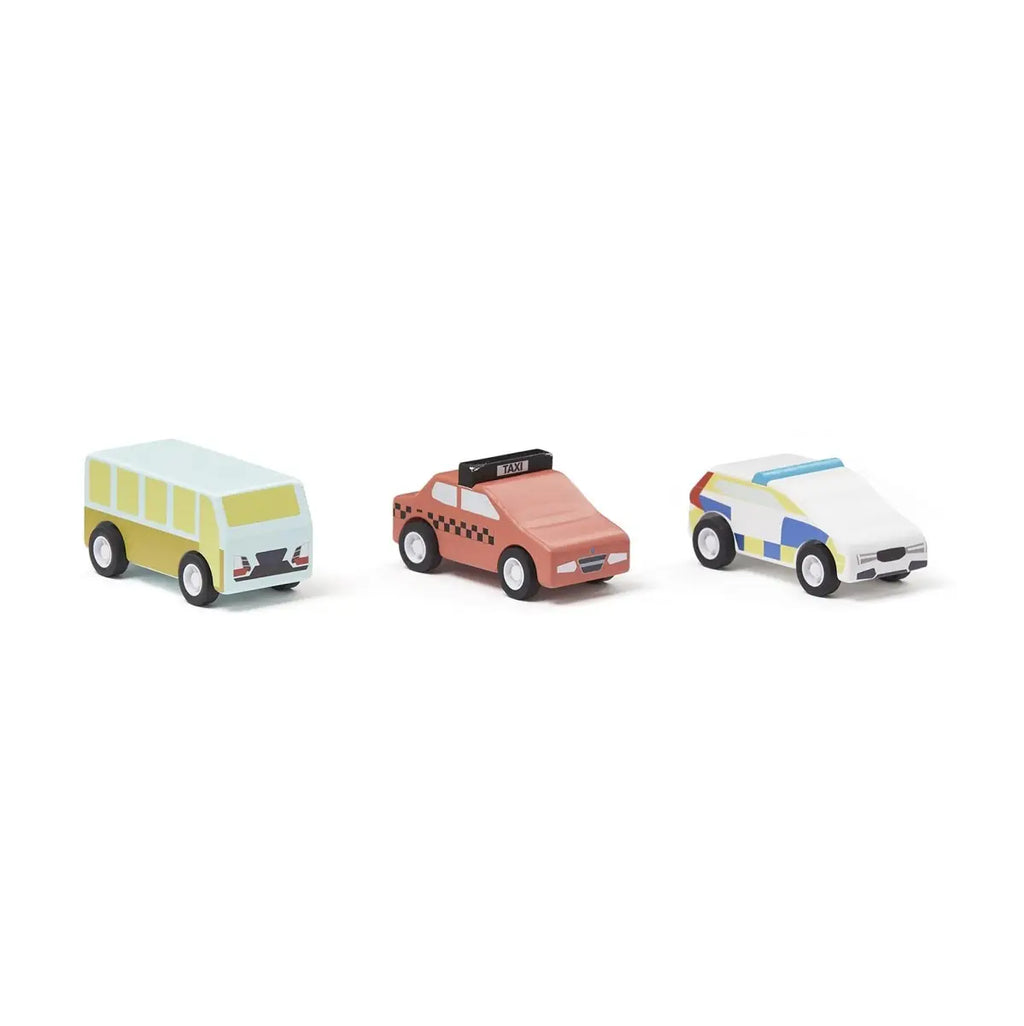 Kids Concept Rückzieh-Autos mit Bus, Taxi und Polizeiauto für Kinder ab 18 Monaten.