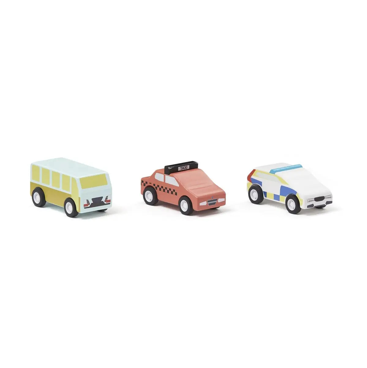 Kids Concept Rückzieh-Autos mit Bus, Taxi und Polizeiauto für Kinder ab 18 Monaten.
