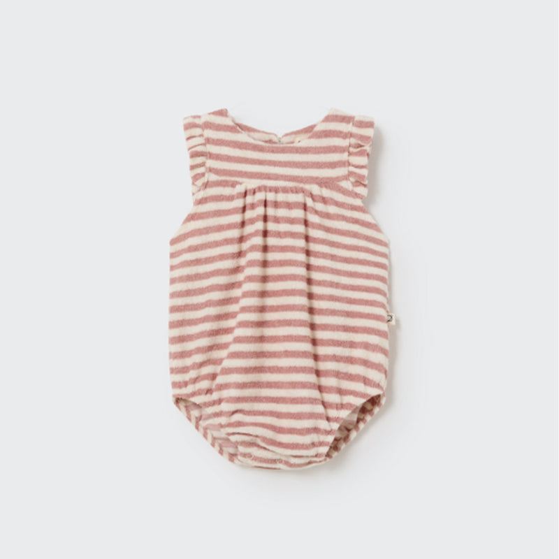 Combinaison en terry biologique Carol rayée rose