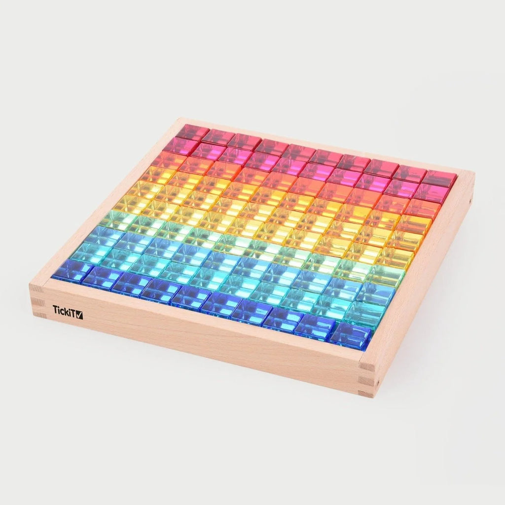 Gem Cube Tray – 100 Farbwürfel mit Spiegelholztablett